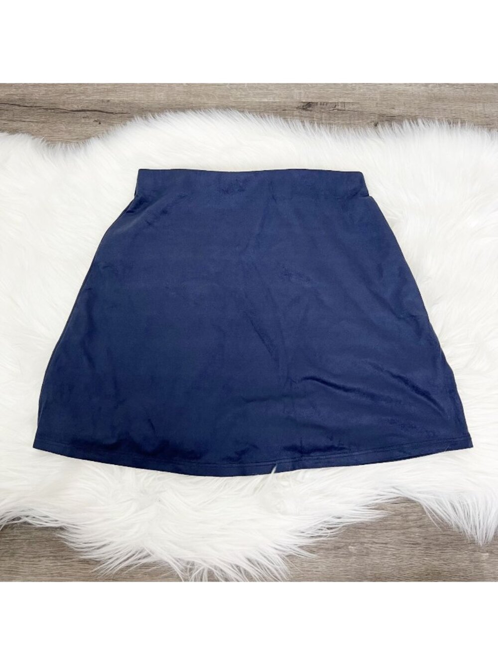 Luxe USA Navy Blue Faux Suede Mini Skirt Pull On Elastic Soft Retro Y2K